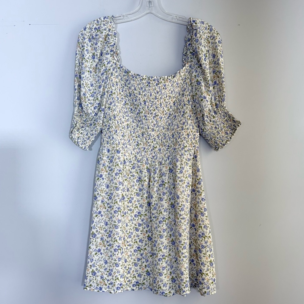 Reformation Elle Dress Pixie 8 White Purple Floral Mini Short Puff Sleeve Boho - Picture 6 of 16